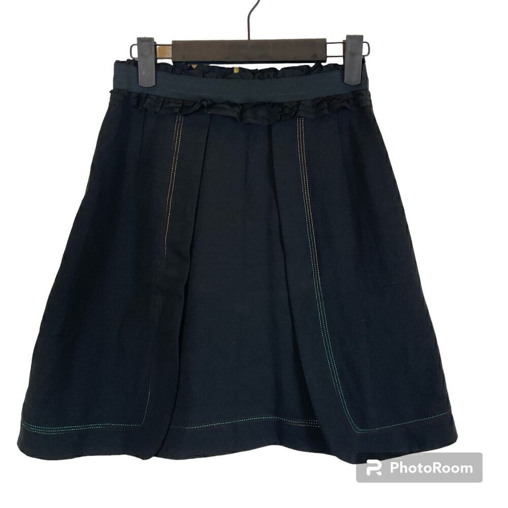 Z Spoke Zac Posen Women Sz 2 Black Skirt Business Casual Stretch Ruffle Zipper